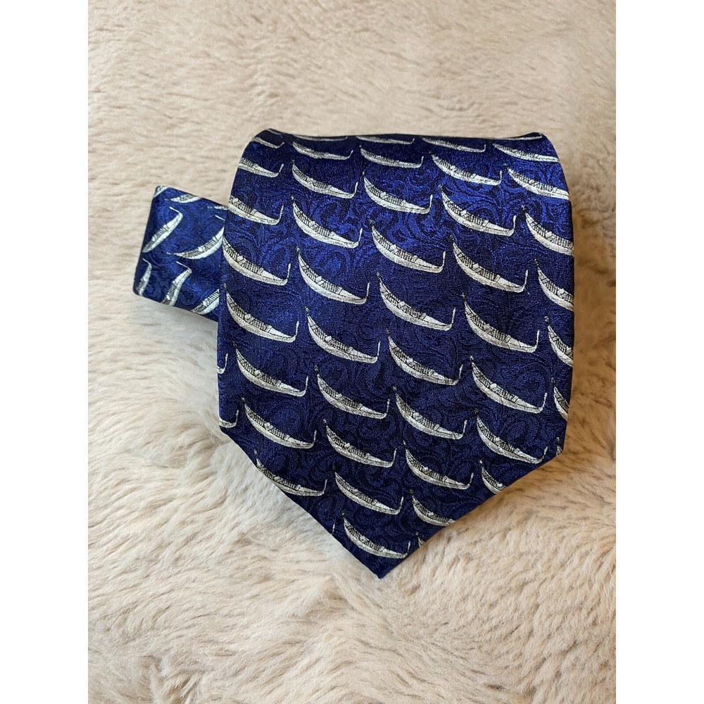 Fabris Venezia MENS TIE NECKTIE Silk 100% Italy Canoe Boat Navy Blue/Silver